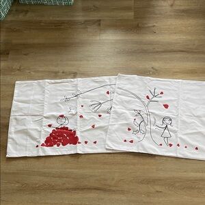 White Pillowcase Set with Red Heart Illustration